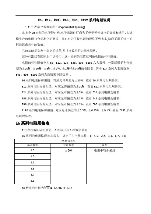 e6、e2、e24、e48、e96、e92系列电阻说明