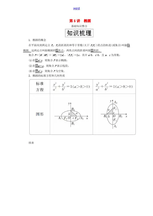高考数学一轮复习 第九章 平面解析几何 第5讲 椭圆教案 理(含解析)新人教A版-新人教A版高三全册