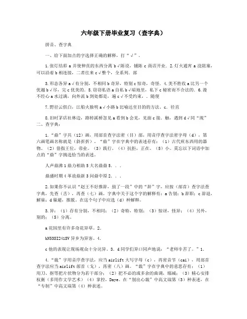六年级下册毕业复习(查字典)
