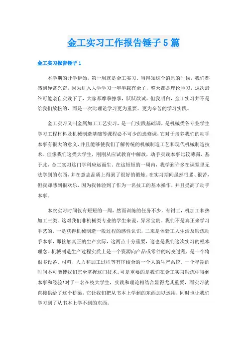 金工实习工作报告锤子5篇