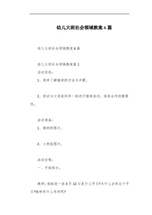 幼儿大班社会领域教案6篇