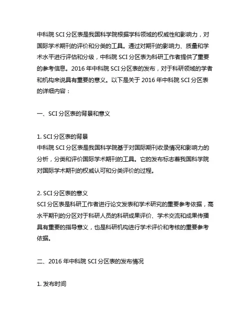 2016年 中科院sci分区表