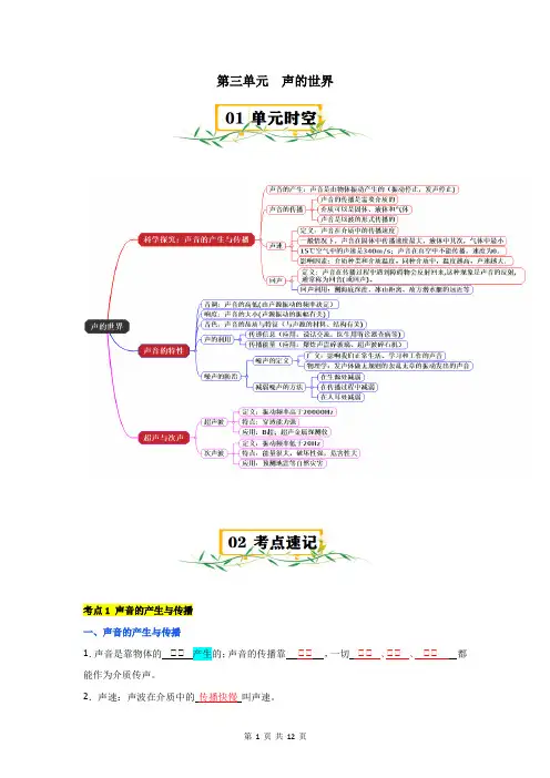 沪科版物理八年级全一册 第三单元 声的世界【速记清单】(解析版)