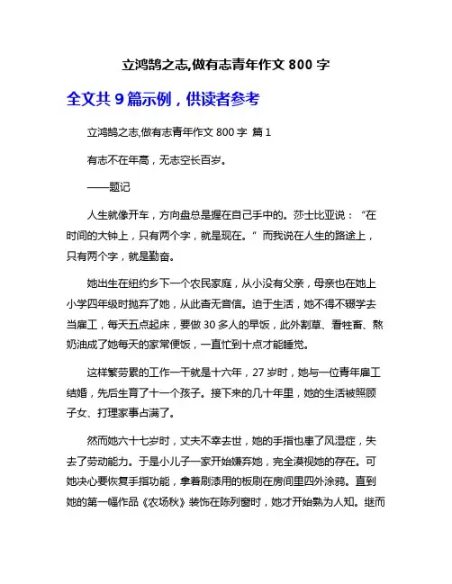立鸿鹄之志,做有志青年作文800字