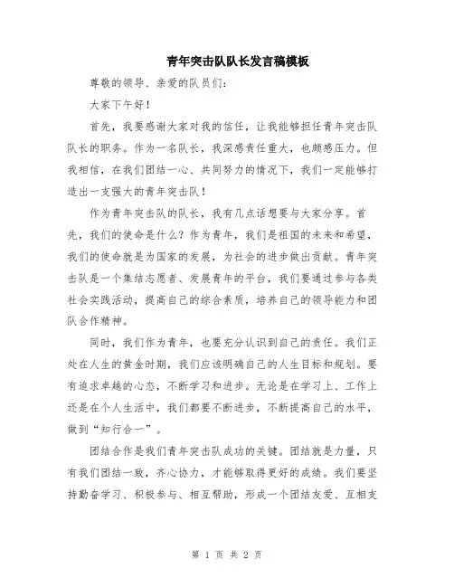 青年突击队队长发言稿模板