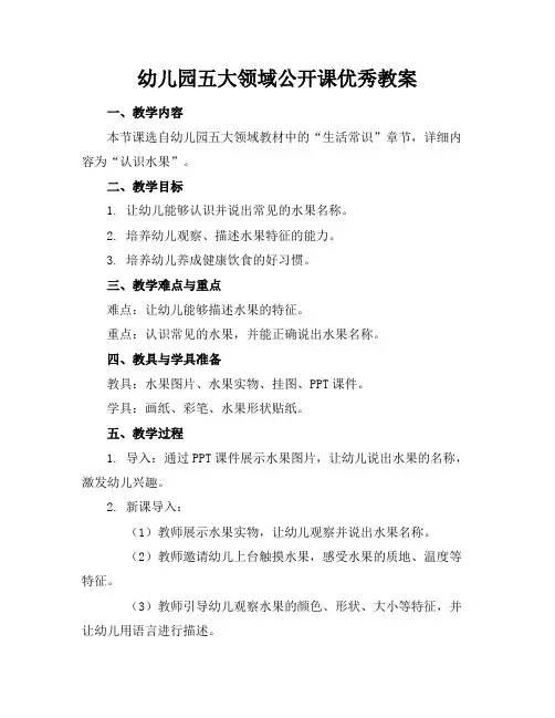 幼儿园五大领域公开课教案