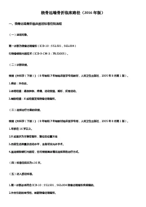 桡骨远端骨折临床路径(2016年版)