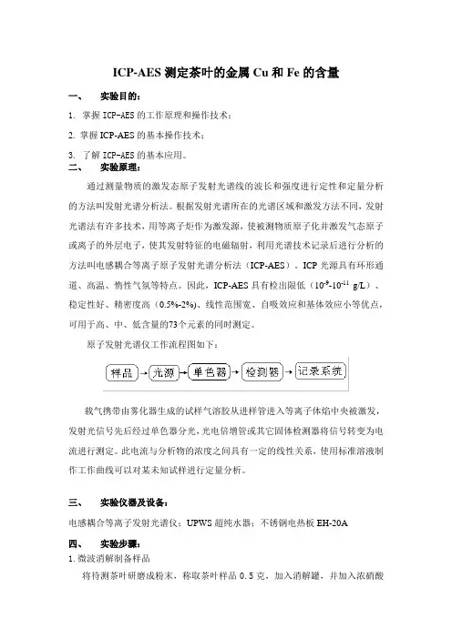 ICP-AES测定茶叶的金属Cu和Fe的含量(实验报告)[1]