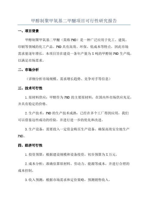 甲醇制聚甲氧基二甲醚项目可行性研究报告