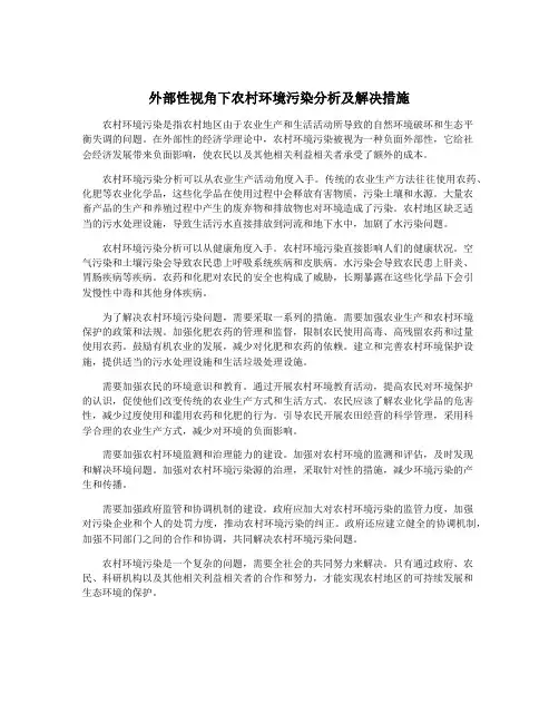 外部性视角下农村环境污染分析及解决措施