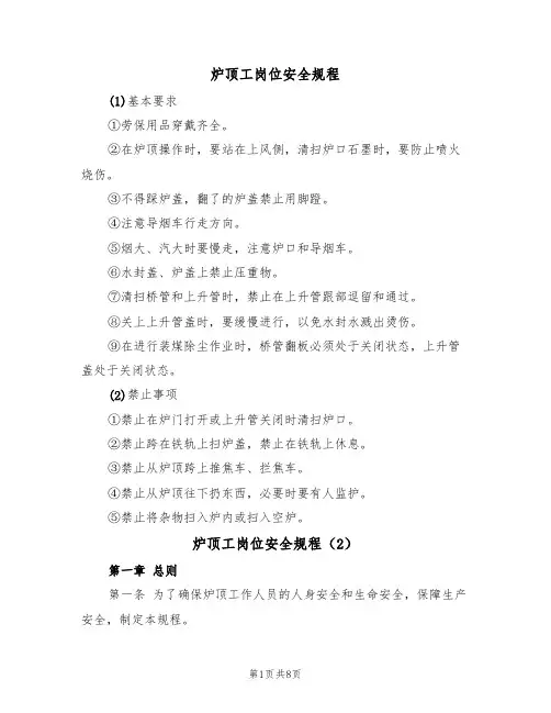 炉顶工岗位安全规程(5篇)