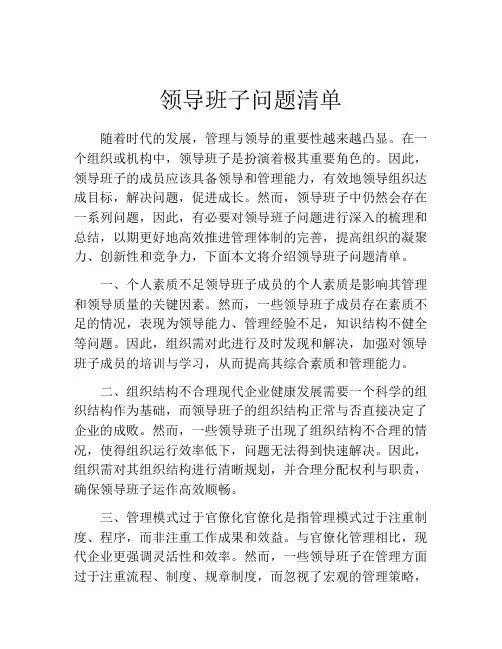 领导班子问题清单