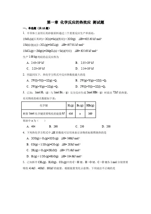 第一章 化学反应的热效应 测试题 高二上学期化学人教版(2019)选择性必修1+ (1)