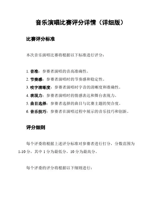 音乐演唱比赛评分详情(详细版)