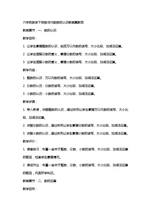六年级数学下册数与代数数的认识教案冀教版