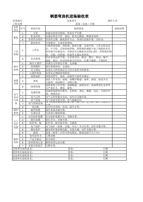 钢筋弯曲机进场验收表