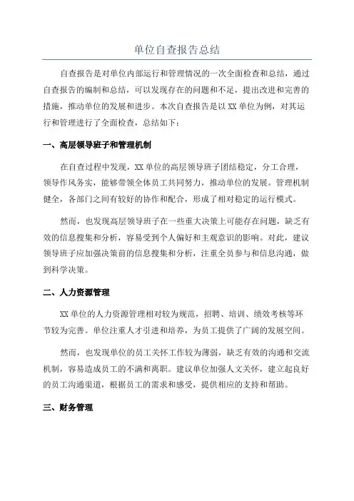 单位自查报告总结