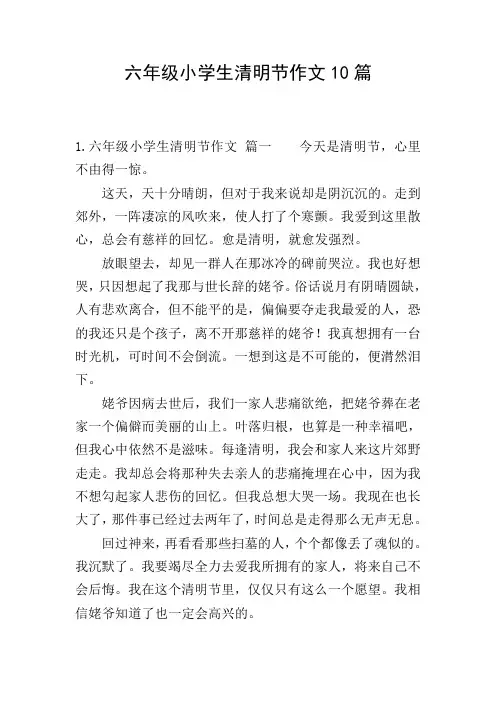 六年级小学生清明节作文10篇
