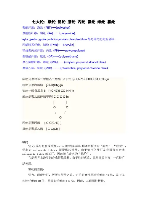七大纶-涤纶 锦纶 腈纶 丙纶 氨纶 维纶 氯纶