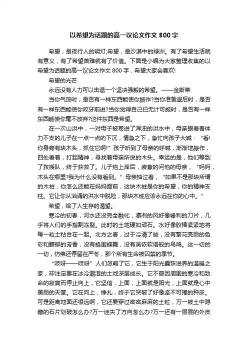 以希望为话题的高一议论文作文800字