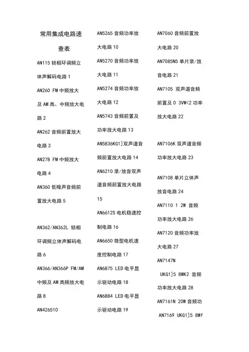 常用集成电路型号功能对应表-21页word资料