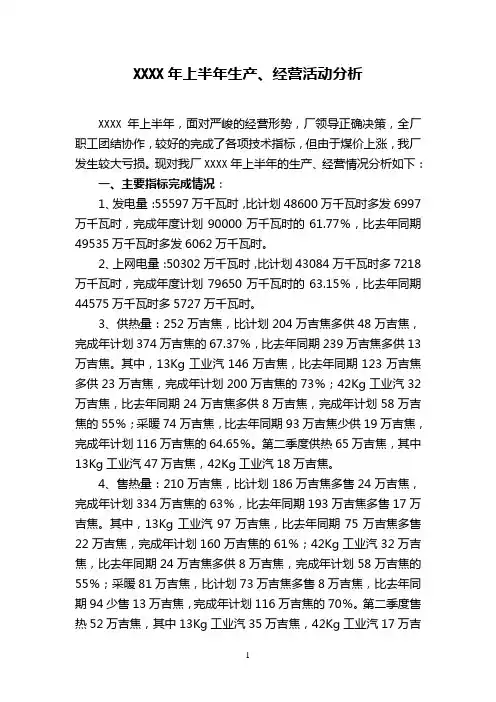 热电厂上半年生产、经营活动分析