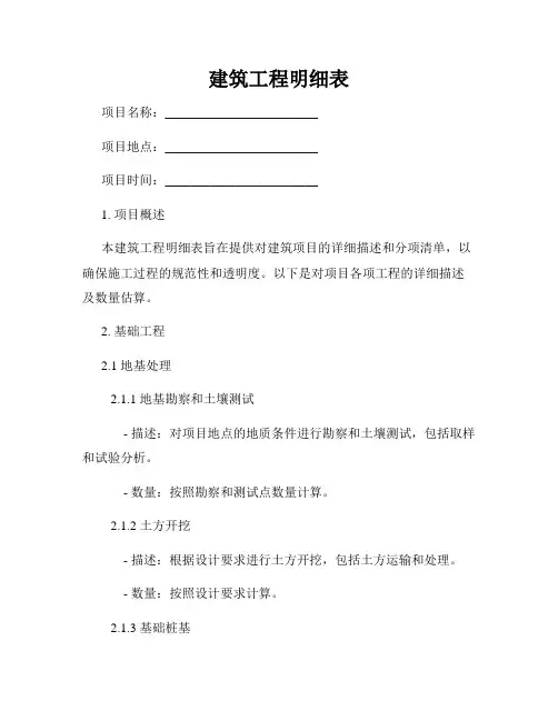 建筑工程明细表
