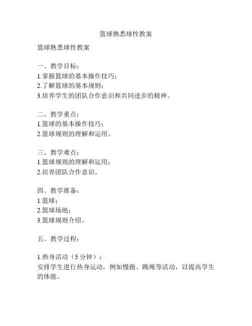 篮球熟悉球性教案