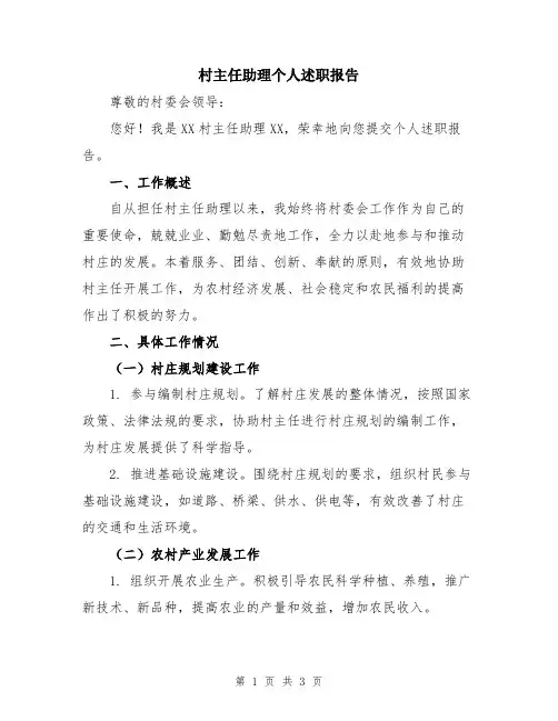 村主任助理个人述职报告