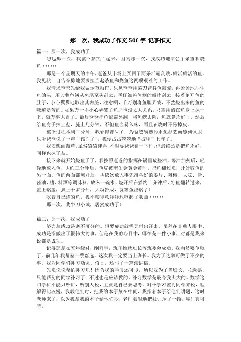 那一次,我成功了作文500字_记事作文