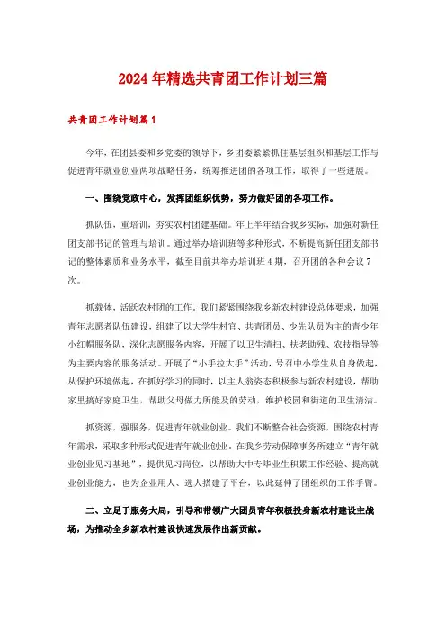 2024年精选共青团工作计划三篇