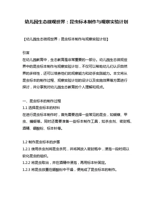幼儿园生态微观世界：昆虫标本制作与观察实验计划