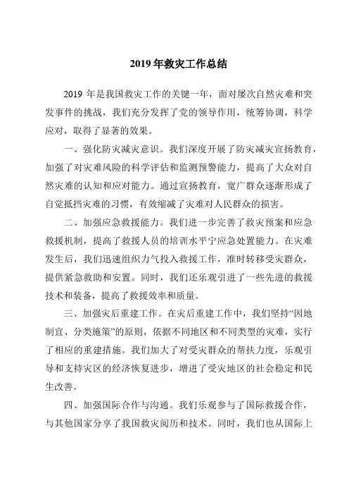2019年救灾工作总结