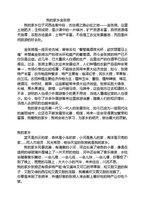 我的家乡金张掖