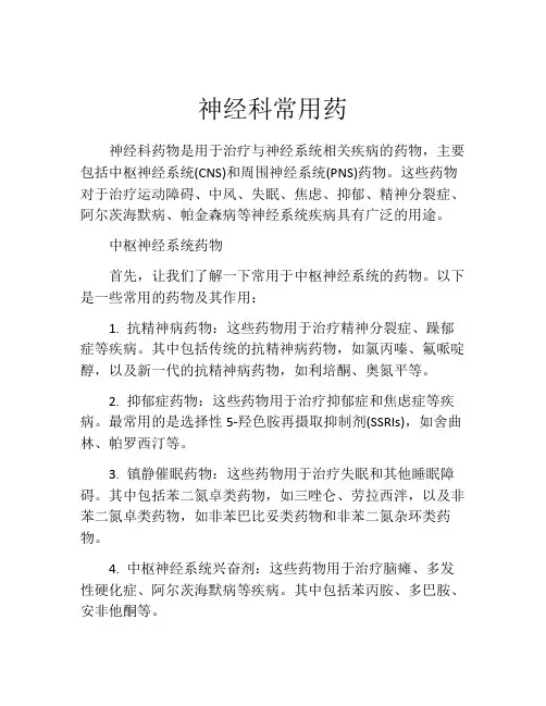 神经科常用药