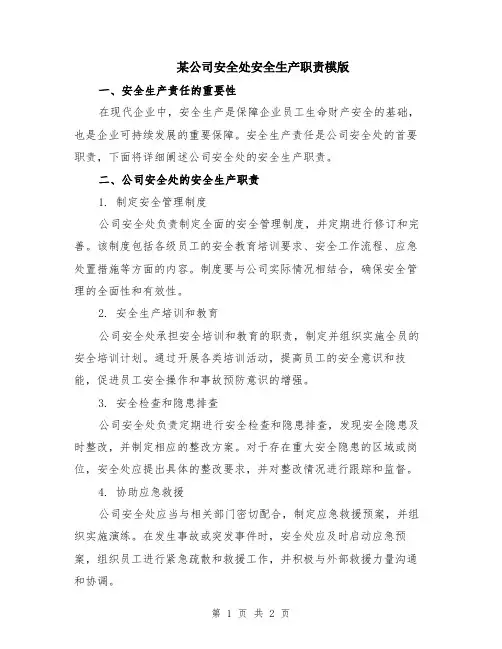 某公司安全处安全生产职责模版