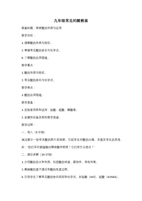 九年级常见的酸教案