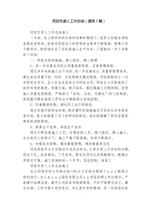 项目负责人工作总结(通用7篇)