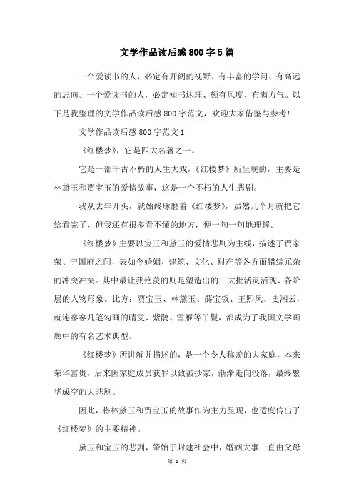 文学作品读后感800字5篇