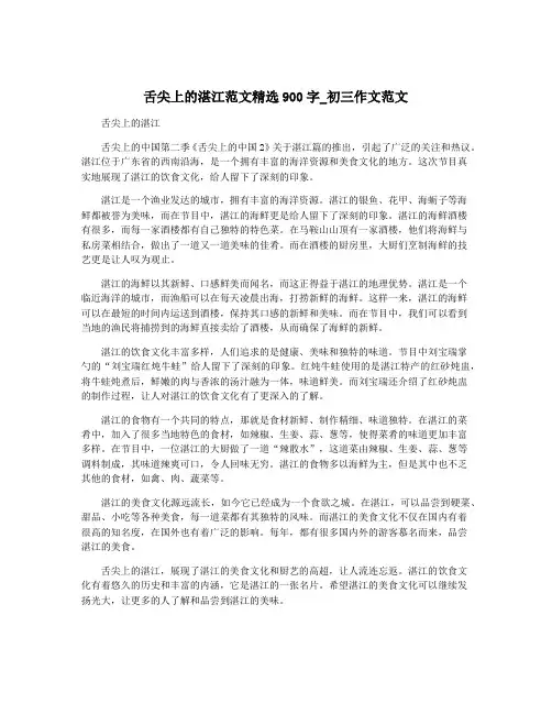 舌尖上的湛江范文精选900字_初三作文范文