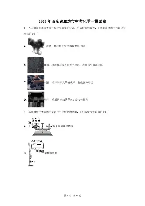 2023年山东省潍坊市中考化学一模试卷(含解析)