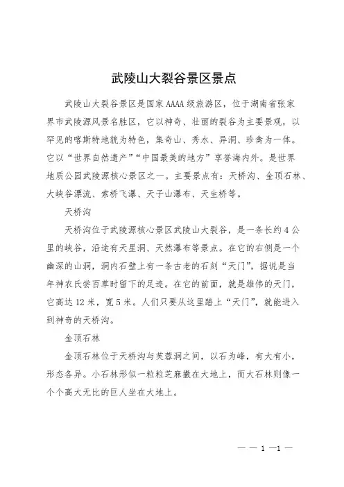 武陵山大裂谷景区景点