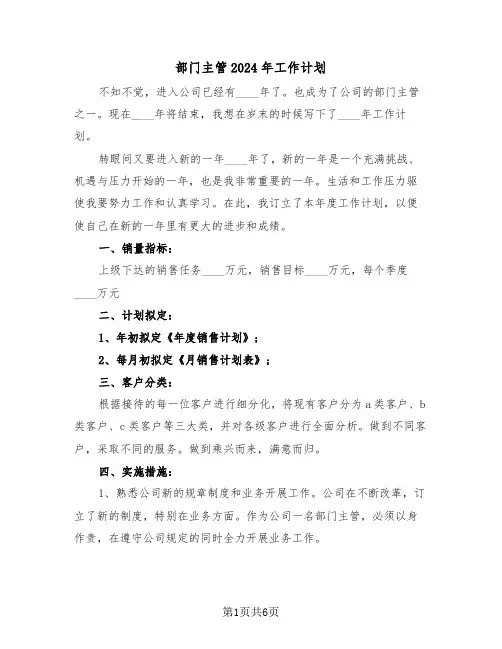 部门主管2024年工作计划(3篇)