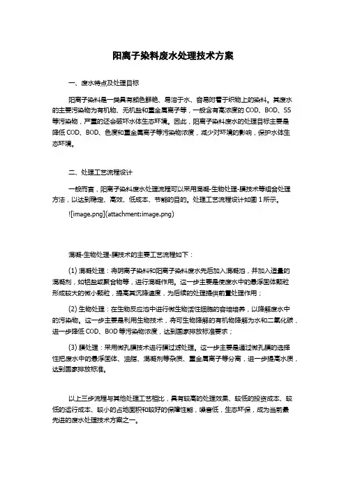 阳离子染料废水处理技术方案