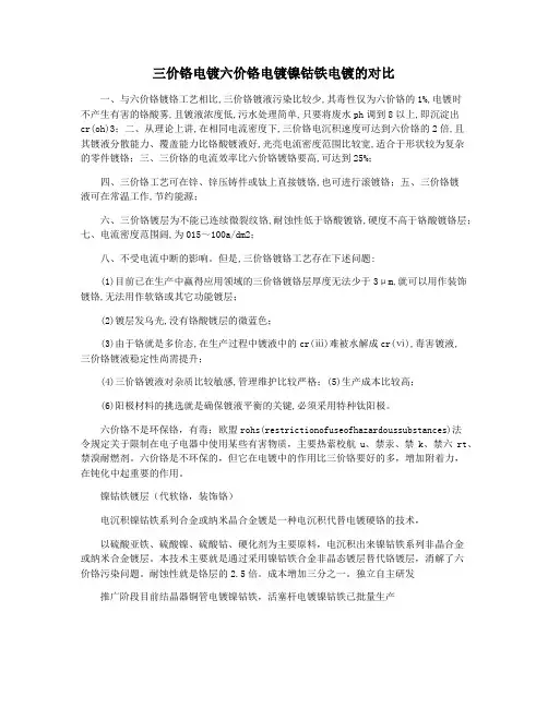三价铬电镀六价铬电镀镍钴铁电镀的对比