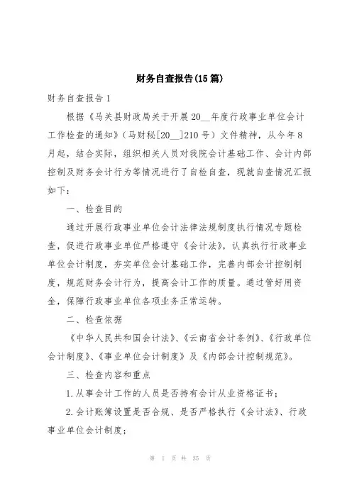 财务自查报告(15篇)