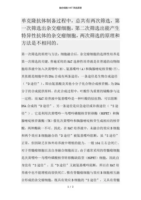 融合细胞HAT筛选原理