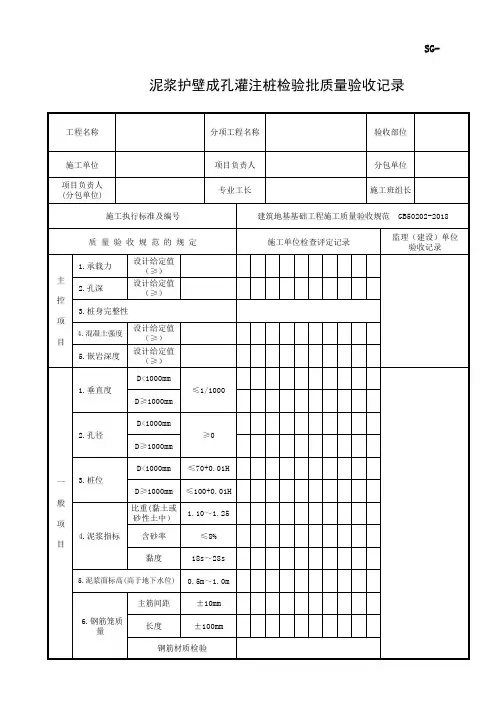 泥浆护壁成孔灌注桩检验批质量验收记录