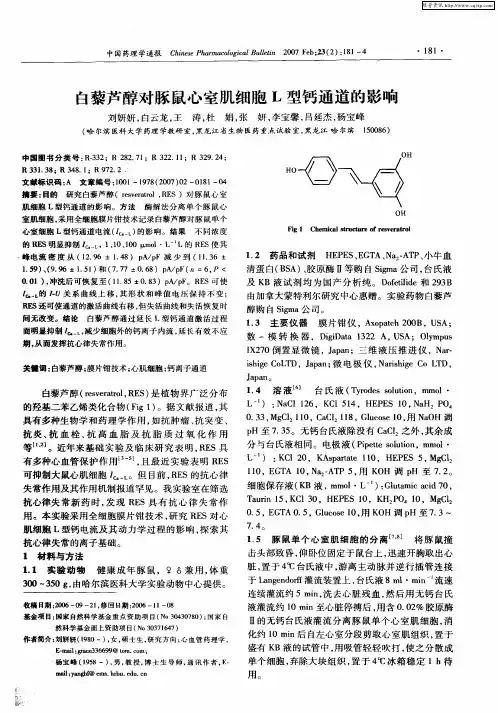 白藜芦醇对豚鼠心室肌细胞L型钙通道的影响