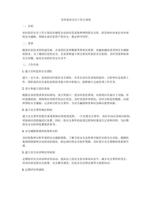 实时监控安全工作计划表